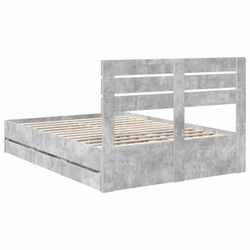 Bettrahmen mit Kopfteil Beton Grau 150 x 200 cm Ingenieurs Holz