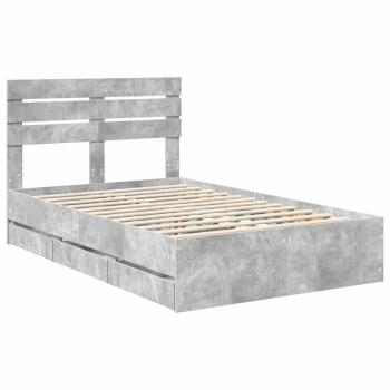 Bettrahmen mit Kopfteil Beton Grau 120 x 190 cm Ingenieurs Holz