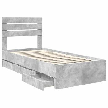 Bettrahmen mit Kopfteil Beton Grau 100 x 200 cm Ingenieurs Holz