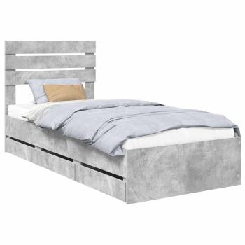 Bettrahmen mit Kopfteil Beton Grau 90 x 200 cm Ingenieurs Holz