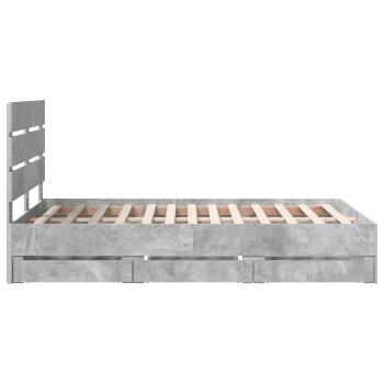Bettrahmen mit Kopfteil Beton Grau 135 x 190 cm Ingenieurs Holz