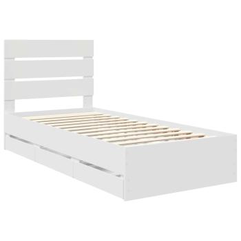 Bettrahmen mit Schubladen Weiß 75 x 190 cm Ingenieurs Holz