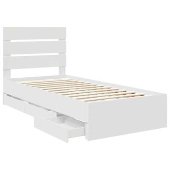 Bettrahmen mit Schubladen Weiß 75 x 190 cm Ingenieurs Holz