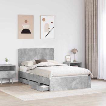 Bettrahmen mit Kopfteil Beton Grau 120 x 190 cm Ingenieurs Holz