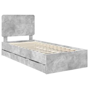 Bettrahmen mit Kopfteil Beton Grau 90 x 200 cm Ingenieurs Holz