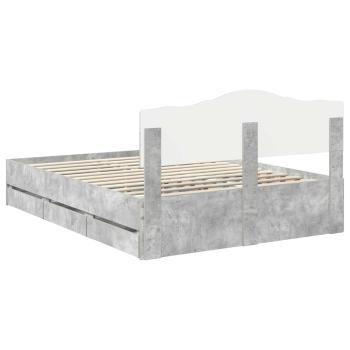 Bettrahmen mit Kopfteil Beton Grau 140 x 200 cm Ingenieurs Holz