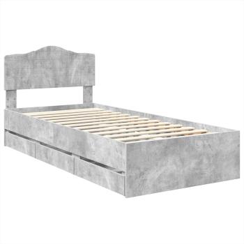 Bettrahmen mit Kopfteil Beton Grau 90 x 190 cm Ingenieurs Holz