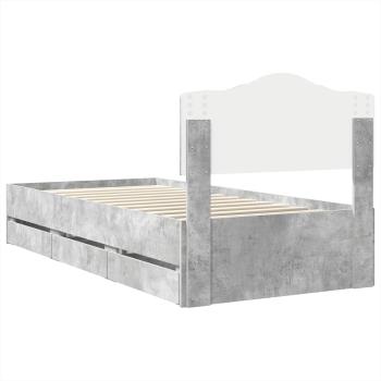 Bettrahmen mit Kopfteil Beton Grau 90 x 190 cm Ingenieurs Holz