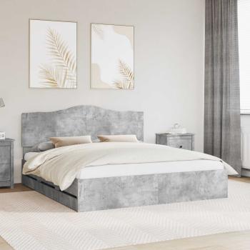 ARDEBO.de - Bettrahmen mit Kopfteil Beton Grau 200 x 200 cm Ingenieurs Holz