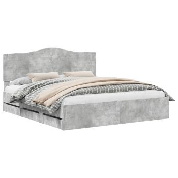 Bettrahmen mit Kopfteil Beton Grau 200 x 200 cm Ingenieurs Holz