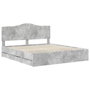 Bettrahmen mit Kopfteil Beton Grau 200 x 200 cm Ingenieurs Holz
