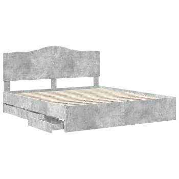 Bettrahmen mit Kopfteil Beton Grau 200 x 200 cm Ingenieurs Holz