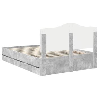 Bettrahmen mit Kopfteil Beton Grau 150 x 200 cm Ingenieurs Holz