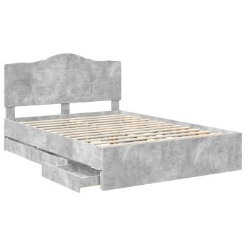 Bettrahmen mit Kopfteil Beton Grau 140 x 190 cm Ingenieurs Holz