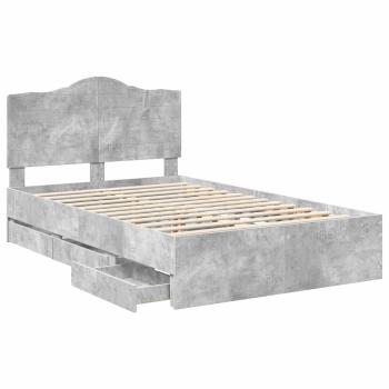 Bettrahmen mit Kopfteil Beton Grau 120 x 190 cm Ingenieurs Holz