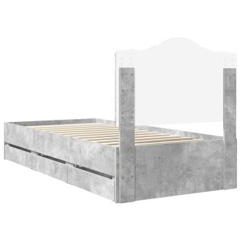 Bettrahmen mit Kopfteil Beton Grau 90 x 200 cm Ingenieurs Holz