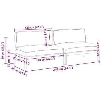 Sofa Set mit Kissen Uni Grau 240 x 80 x 69 cm Massivholz Akazie