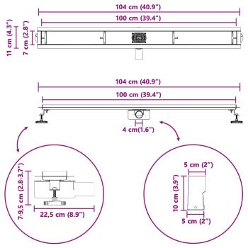Duschablauf 2-in-1 mit 360° Siphon Silber 100 cm Edelstahl 304