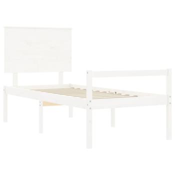 Seniorenbett mit Kopfteil 90x200 cm Weiß Massivholz