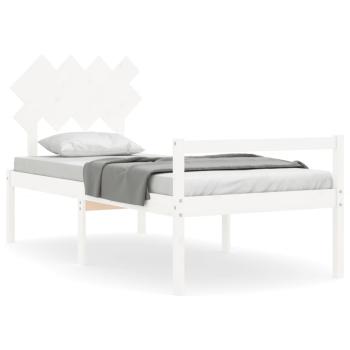 Seniorenbett mit Kopfteil 90x200 cm Weiß Massivholz