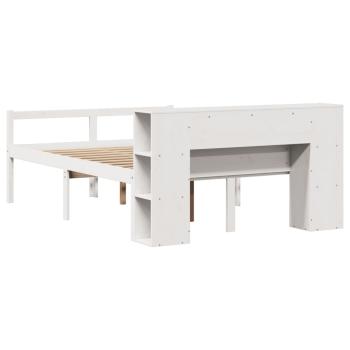 Massivholzbett mit Regal ohne Matratze Weiß 120x190 cm Kiefer