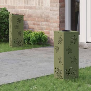 ARDEBO.de - Solar LED Weg Licht 2 pcs Olive Grün Kalt gewalzter Stahl