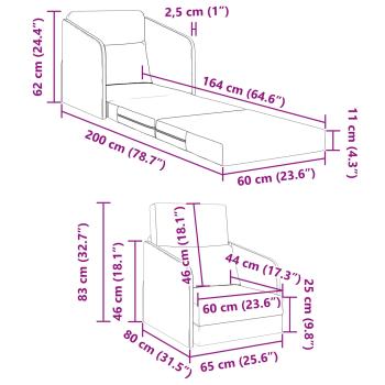 Klappsofa Bett Hellgrau 65 x 80 x 83 cm Samt