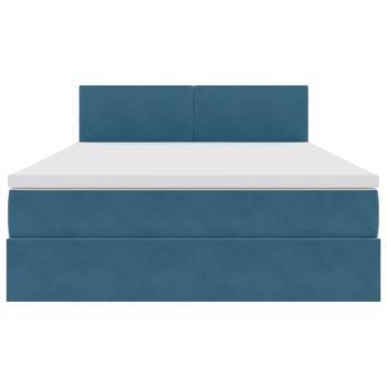 Bett mit Stauraum und LED Dunkelblau 140 x 190 cm Samt