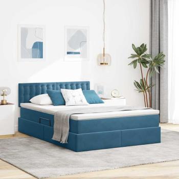 ARDEBO.de - Bett mit Stauraum und LED Dunkelblau 140 x 190 cm Samt