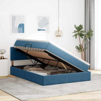 Bett mit Stauraum und LED Dunkelblau 140 x 190 cm Samt