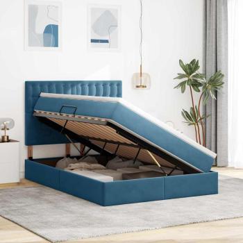 ARDEBO.de - Bett mit Stauraum und LED Dunkelblau 140 x 190 cm Samt