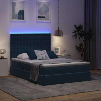 Bett mit Stauraum und LED Dunkelblau 140 x 190 cm Samt
