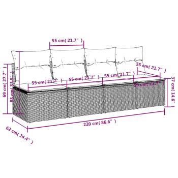 | Gartensofa | mit Kissen Grau 220 x 62 x 69cm Poly-Rattan