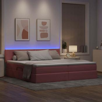 LED-Speicherbett mit Matratze Rosa 200 x 200 cm Samt