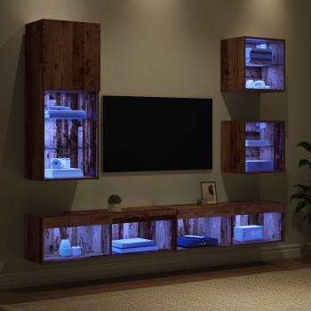 TV Wand Einheiten mit LED Wandmontiert 5 Stück Altholz Holzwerkstoff