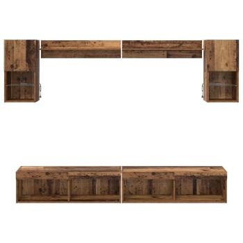 TV Wand Einheiten mit LED Wandmontiert 6 pcs Altholz Holzwerkstoff