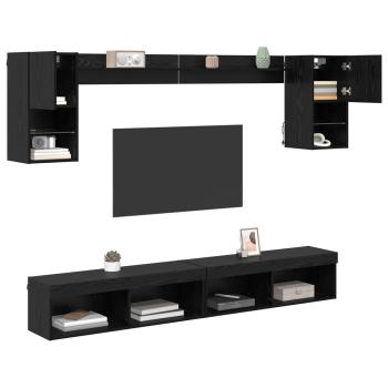 TV Wand Einheiten mit LED 6 pcs Schwarz Eichen-Optik Holzwerkstoff