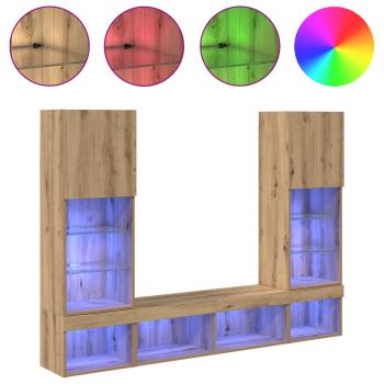 TV Wand Einheiten mit LED 5 Stück Artisan-Eiche 40,5 x 30 x 102 cm