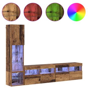 TV-Wandmöbel mit LED-Lichtleisten 4 pcs Altholz Holzwerkstoff