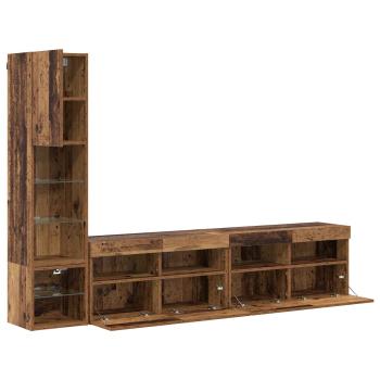 TV-Wandmöbel mit LED-Lichtleisten 4 pcs Altholz Holzwerkstoff