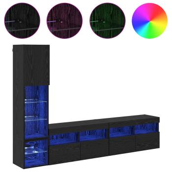 TV-Wandmöbel Wandmontiert 4 pcs Schwarz Eichen-Optik Holzwerkstoff