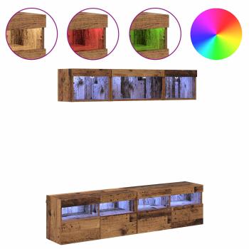 ARDEBO.de - TV Wand Einheiten mit LED 5 Stück Altholz 80 x 30 x 40 cm Holzwerkstoff