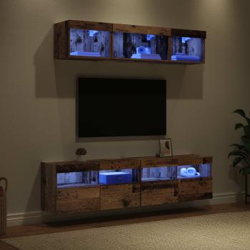 TV Wand Einheiten mit LED 5 Stk. Altholz Holzwerkstoff