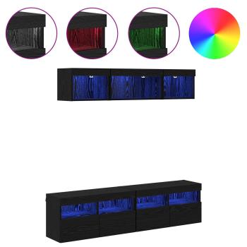 TV Wand Einheiten mit LED 5 Stück Schwarz Eichen-Optik 80 x 30 x 40 cm