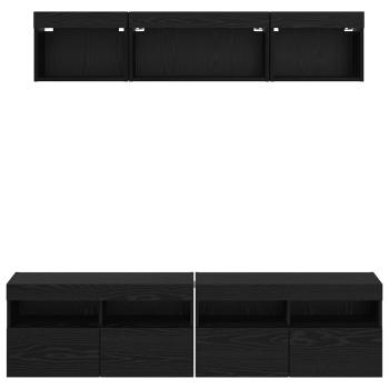 TV Wand Einheiten mit LED 5 Stück Schwarz Eichen-Optik 80 x 30 x 40 cm