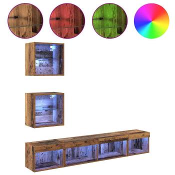 TV Wand Einheiten mit LED Wandmontiert 5 pcs Altholz 100 x 30 x 30 cm