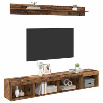 TV-Wandregal-Set with LED String Lights 5 pcs Altholz Holzwerkstoff