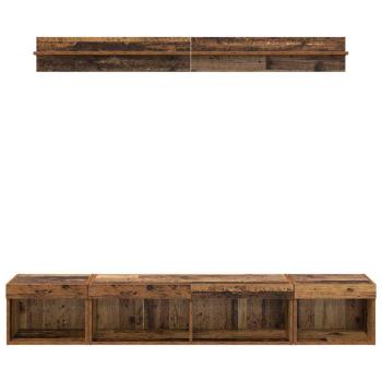 TV-Wandregal-Set with LED String Lights 5 pcs Altholz Holzwerkstoff