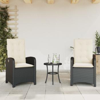 3-tlg. Bistro-Set mit Kissen Schwarz Poly Rattan