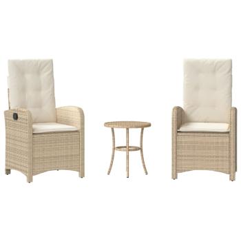 ARDEBO.de - 3-tlg. Bistro-Set mit Kissen Beige Poly Rattan